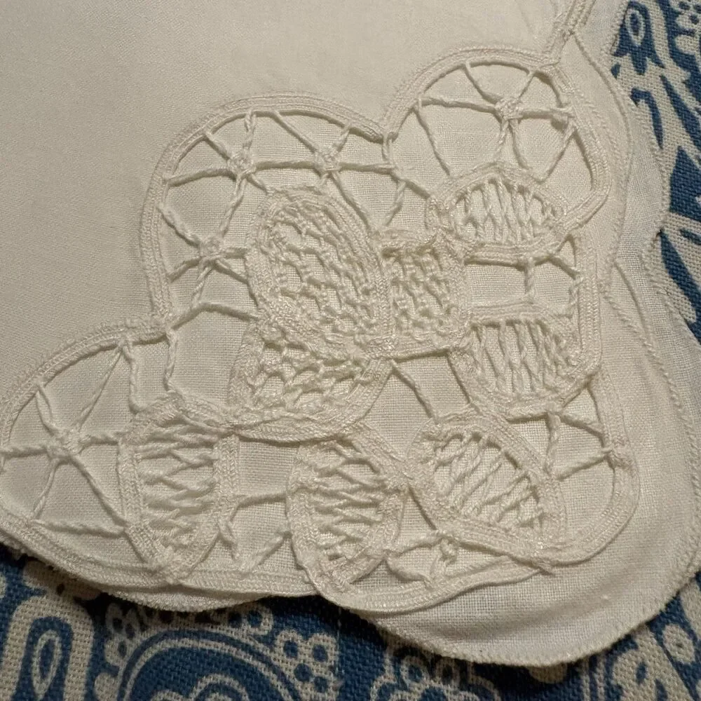 Vintage Napkins Embroidered Battenburg Lace Set of 6 Scalloped Edge 15x15